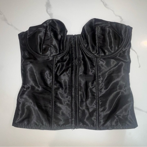VTG Indie Sleaze Fredrick’s of Hollywood Black Lace Corset Bustier Satin 38C - Picture 1 of 9